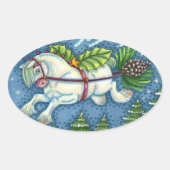 STICKER OVALE PONY PULLING PINECONE SLEIGH DE NOËL VOLANT (Devant)