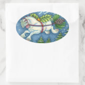 STICKER OVALE PONY PULLING PINECONE SLEIGH DE NOËL VOLANT (Sac)