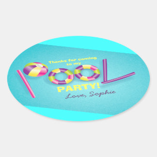 Sticker Ovale Pool Party Personnalisé Anniversaire Favoriser Sti