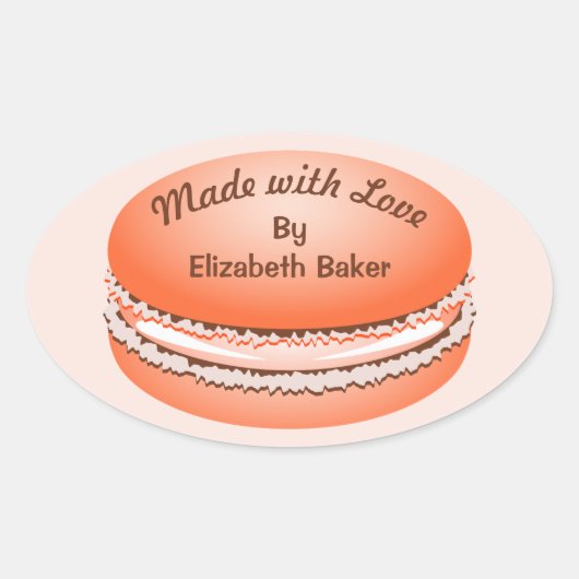 Sticker Ovale Pop Art Orange Macaron Cookie Personnalisé (Devant)
