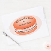 Sticker Ovale Pop Art Orange Macaron Cookie Personnalisé (Enveloppe)
