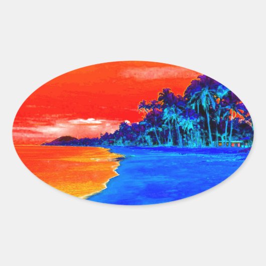Sticker Ovale Pop Art Plage Exotique Palmiers (Devant)