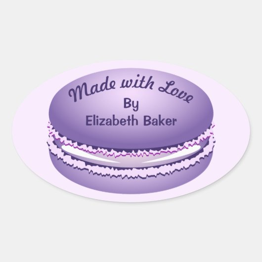 Sticker Ovale Pop Art Purple Macaron Cookie Personnalisé (Devant)
