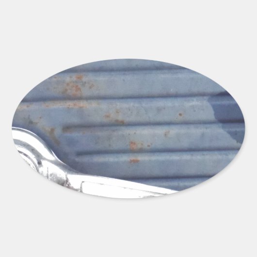 Sticker Ovale Porte bleue vintage, poignée argent (Devant)