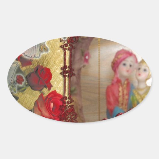 Sticker Ovale Portrait graphique de poupée de mariage imprimé (Devant)