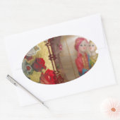 Sticker Ovale Portrait graphique de poupée de mariage imprimé (Enveloppe)