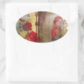 Sticker Ovale Portrait graphique de poupée de mariage imprimé (Sac)