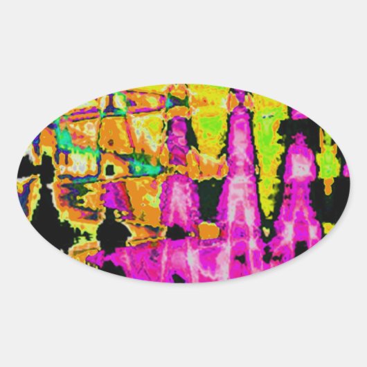 Sticker Ovale Poster d'art Abstrait Neon Glitch Imprimer (Devant)