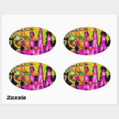 Sticker Ovale Poster d'art Abstrait Neon Glitch Imprimer (Feuille)