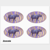 Sticker Ovale Poster de animal de rhinocéros pourpres (Feuille)