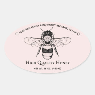 Sticker Ovale Pot de miel rose Boho Apiculteur