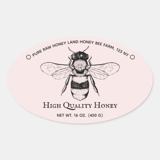 Sticker Ovale Pot de miel rose Boho Apiculteur (Devant)