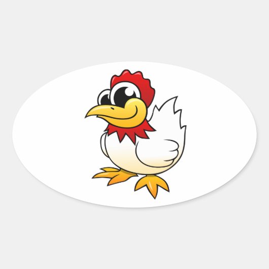 Sticker Ovale Poulet de caricature (Devant)