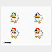 Sticker Ovale Poulet de caricature (Feuille)