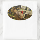 Sticker Ovale Poulet noir et blanc dans la ferme (Sac)