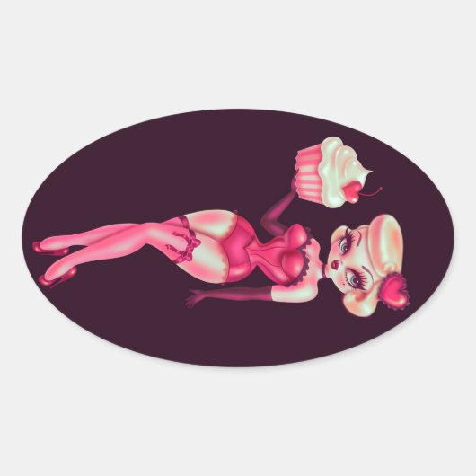 Sticker Ovale Poupée Cupcake (Devant)