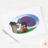 Sticker Ovale Poupée Kokeshi Japonaise Art Cerisier en Fleur (Enveloppe)