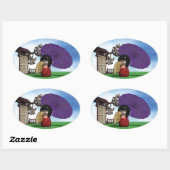 Sticker Ovale Poupée Kokeshi Japonaise Art Cerisier en Fleur (Feuille)