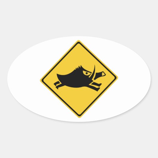 Sticker Ovale Prenez garde des sangliers, poteau de (Devant)