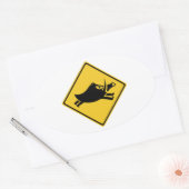 Sticker Ovale Prenez garde des sangliers, poteau de (Enveloppe)