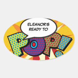 Sticker Ovale Prêt à éclater Baby Shower Bande dessinée colorée