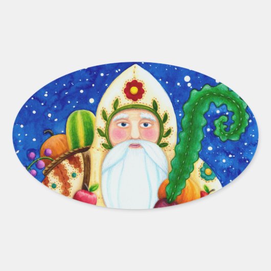 STICKER OVALE PRIMITIVE FOLKART BALTIMORE QUILT PÈRE NOËL (Devant)