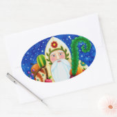 STICKER OVALE PRIMITIVE FOLKART BALTIMORE QUILT PÈRE NOËL (Enveloppe)