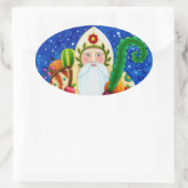 STICKER OVALE PRIMITIVE FOLKART BALTIMORE QUILT PÈRE NOËL (Sac)