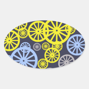 Sticker Ovale Produit de cercle en roue funky et heureux
