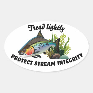 Sticker Ovale Protéger l'intégrité des cours d'eau Truite arc-en