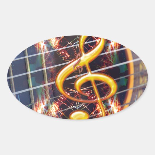 Sticker Ovale Psychadélique Accoustique Guitare, conception de l (Devant)