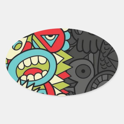 Sticker Ovale Psychedelic Patterns (Devant)