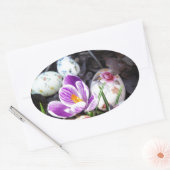 Sticker Ovale Purple Crocus et Floral Easter Eggs (Enveloppe)