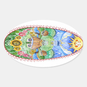 Sticker Ovale Pysanka, oeuf de Pâques ukrainienne