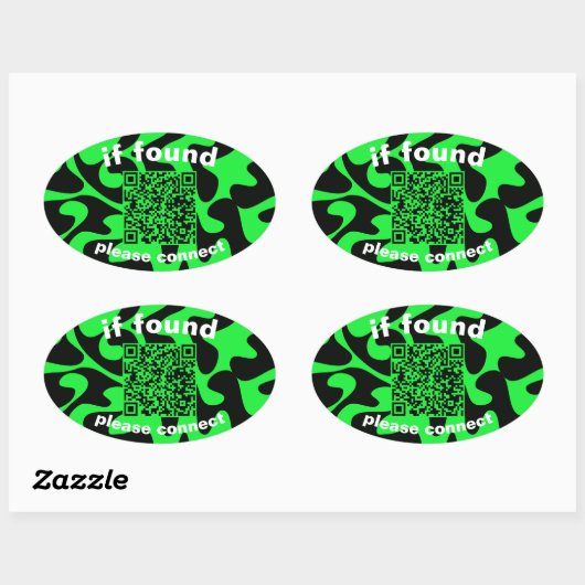 Sticker Ovale QR Code lime green cute lost found (Feuille)