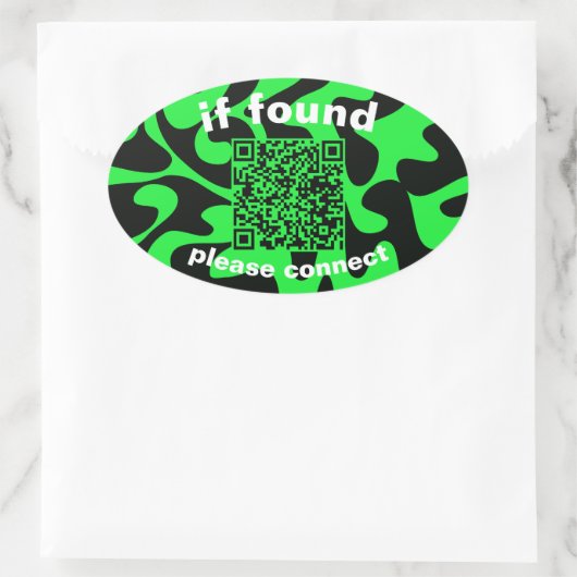 Sticker Ovale QR Code lime green cute lost found (Sac)
