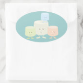 Sticker Ovale Quatre guimauves souriant ensemble (Sac)