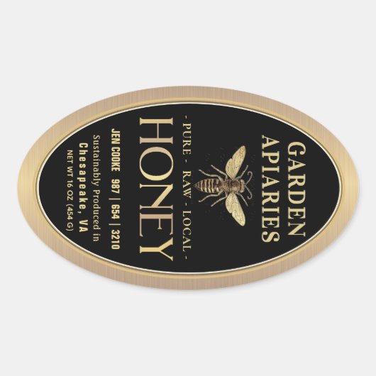 Sticker Ovale Queenline 16 et 32oz Black Honey Jar Queen Bee (Devant)