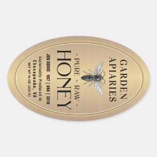 Sticker Ovale Queenline 16 et 32oz Gold Honey Jar Queen Bee