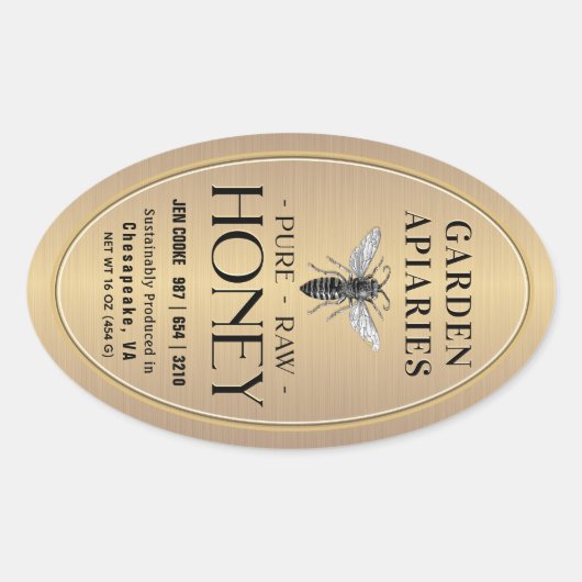 Sticker Ovale Queenline 16 et 32oz Gold Honey Jar Queen Bee (Devant)