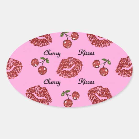 Sticker Ovale RAB Rockabilly Cherry Kisses on Pink (Devant)