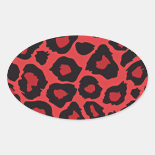 Sticker Ovale RAB Rockabilly Empreinte de léopard Rouge Noir