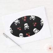 Sticker Ovale RAB Rockabilly Skuls et Cerises sur Noir (Enveloppe)