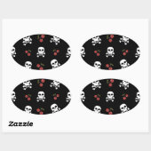 Sticker Ovale RAB Rockabilly Skuls et Cerises sur Noir (Feuille)