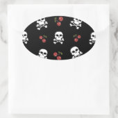 Sticker Ovale RAB Rockabilly Skuls et Cerises sur Noir (Sac)