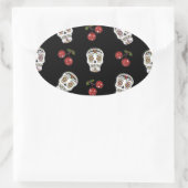 Sticker Ovale RAB Rockabilly Sugar Skulls Cherries On Black (Sac)