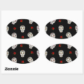 Sticker Ovale RAB Rockabilly Sugar Skulls Roses On Black (Feuille)