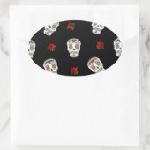 Sticker Ovale RAB Rockabilly Sugar Skulls Roses On Black (Sac)