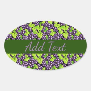 Sticker Ovale Raisins Violets sur une Vigne