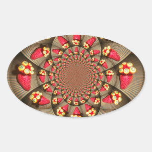 Sticker Ovale Ravissement rouge coloré : Caléidoscope de fraises
